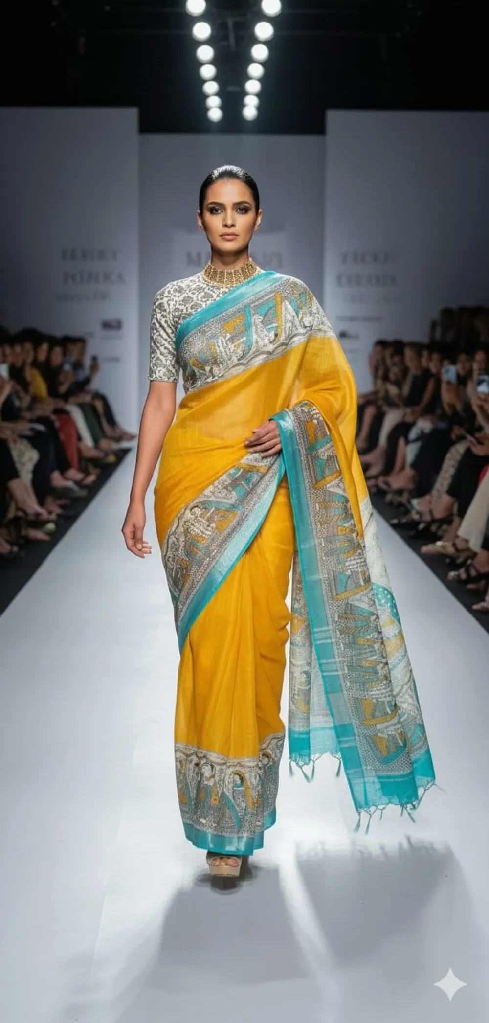 Soft Slub Cotton Madhubani Hand-Printed Saree with Striped Design & Jari Pallu